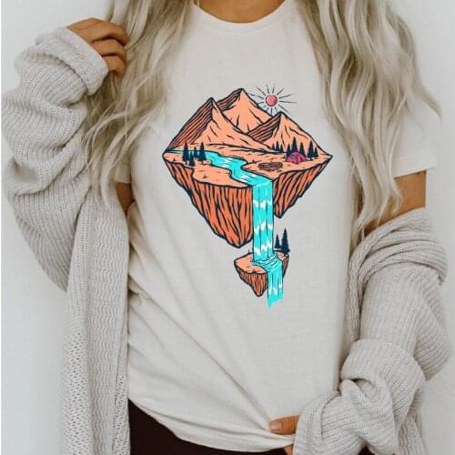 Women Graphic River Mountain 90s Fashion Spring Summer Printing Lady Clothes Tops Clothing Tees Print Female Tshirt T-Shirt