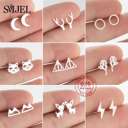 925 Sterling Silver Stud Earring Women Men Multiple Fashion Mountain Antler Leaf Earings Deathly Hallows Ear Studs Pendientes