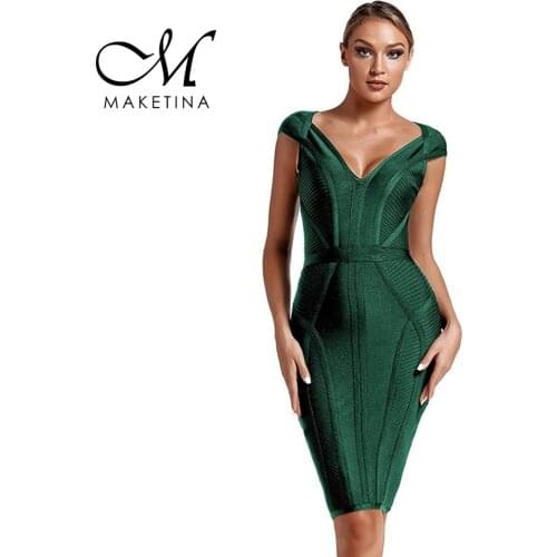 Bandage Dress for Women 2021 summer Green Bodycon Dress V Neck Striped red white Party dress evening club birthday outfits