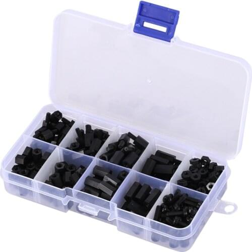 300pcs M3 Nylon Hex Screw Nut Spacer Standoff Varied Length Assortment Black