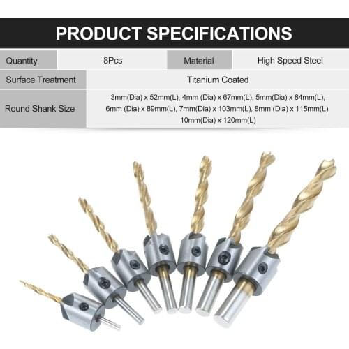 39Pcs Woodworking Chamfer Drilling Tools 8Pcs Wood Plug Cutter + 6Pcs 1/4 Inch Hex 5 Flute 90 Degree Countersink Drill Bit