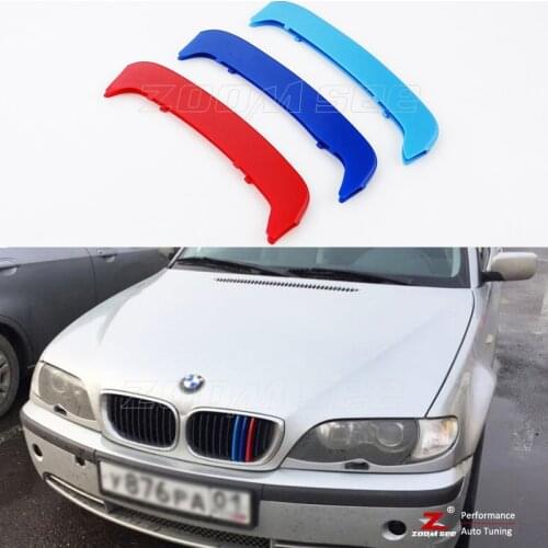3D M Front Grille Sport Strips grill Cover Stickers for 1997-2006 BMW 3 series E46 Sedan Wagon Touring Coupe Convertible Compact