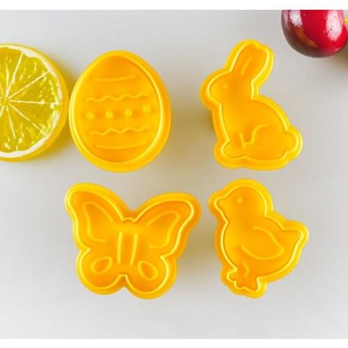 4Pcs/Set 3D Biscuit Mold Multipurpose Embosser Die DIY Biscuit Mold Cartoon Pattern Yellow Kitchen Accessories