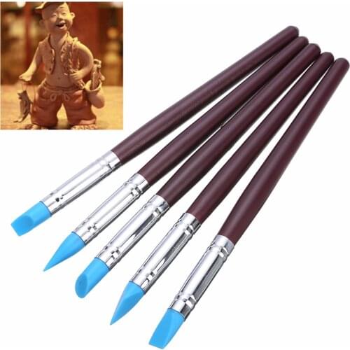 5pcs Nail Art Craft Pottery Clay Tools Soft Silicone Rubber Sculpting Polymer Modelling Shaper Tool
