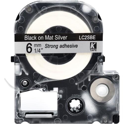 6mm Black on Mattesilver SM6X Compatible Epson KingJim Label Printers LC-2SBE Laminated Label Tapes Ribbon LC2SBE for LW-300 400