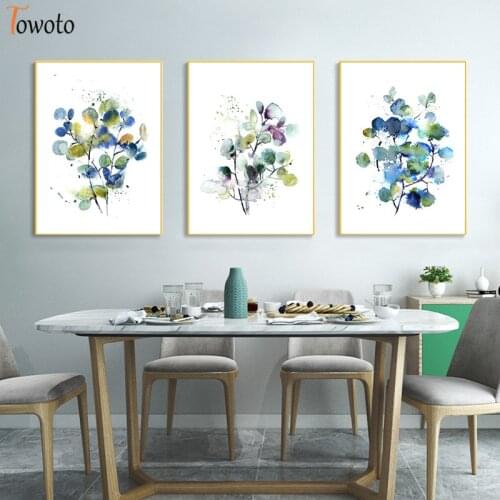 Abstract Plant Purple Blue Canvas Painting for Living Room Botanical Leaves Wall Art Poster Print Leaves Decoration Picture Art