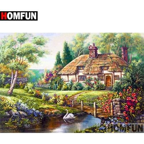 HOMFUN Full Square/Round Drill 5D DIY Diamond Painting "House scenery" 3D Embroidery Cross Stitch 5D Home Decor Gift A17352
