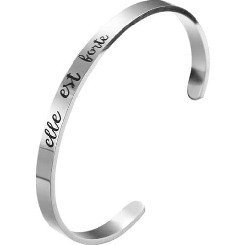 Elle Est Forte Bracelet She Is Strong French Quote Jewelry Woman Empowerment Gift YLQ7293