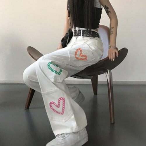 Kpop Hip Hop Pocket Pants Street Printed Straight Tube Wide Pants Men And Women Harajuku Streetwear American Style Casual Jeans