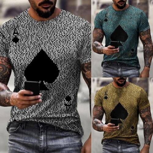Mens T-Shirts Playing Cards Diamond Square Print T-shirt Mens Summer Casual Short Sleeve Pullover Loose Tops