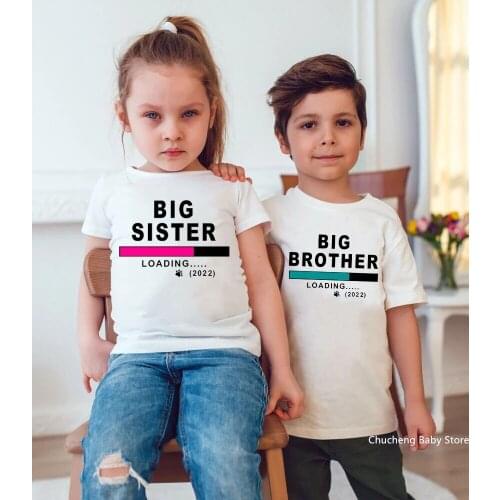 Big Brother Sister Loading 2022 T Shirt Funny Sibling Tshirts Baby Announcement Toddler Boy Girl Shirt Big Brother Sister TShirt