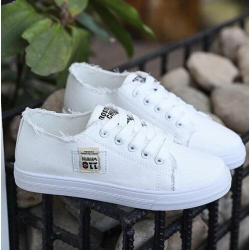 Canvas Shoes Woman 2021 New Arrival Lace-up Spring&Autumn Sneakers for Girls Fashion Denim Solid Blue White Casual Shoes Tennis