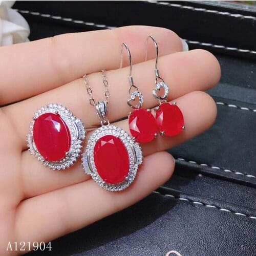 KJJEAXCMY boutique jewels 925 sterling silver inlaid natural ruby female pendant necklace ring earrings set support detection