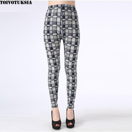 TOIVOTUKSIA Brushed Black Milk Leggings Pants Female Elastic Printed Plaid Leggings Trousers Women Legging