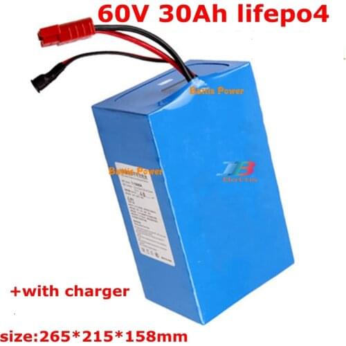 Lifepo4 60V 30Ah Lithium Battery Pack with 30A discharge BMS for 1800W AVG EV mail truck Go cart +3A Charger
