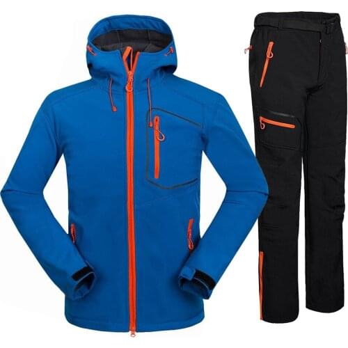 Men Fleece Softshell Jacket +Pants Winter Waterproof Warm Hiking Jacket Male Outdoor Camping Fishing Hunting Trekking Trousers