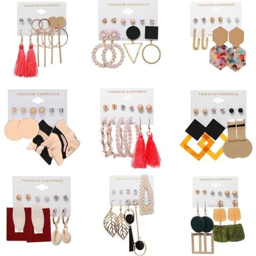 Trendy Earrings Set Simulation Pearl Long Earrings Female Round Pearl Wedding Pendant Earrings Fashion Jewelry Women Earring