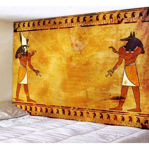 Yellow Ancient Egyptian Tapestry Wall Hanging Old Culture Printing Hippie Travel Mattress Covering Fabric 200X150cm Large
