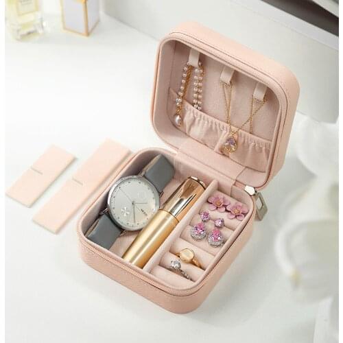 New 2021 Portable Womens Jewelry Box Jewelry Display Storage Case BoxesTravel PU Leather Storage Zipper Necklace Ring Organizer