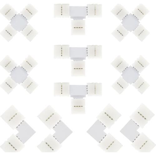 10/50PCS 2/3/4/5pin T L X Shape Corner Connector 10mm Width For WS2812 5050 RGB Led Strip Solderless Connection