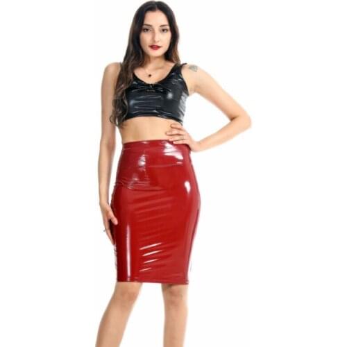 Plus Size Back Red Navy Women Sexy Skirt Bodycon Clubwear Skirt High Waist PU Leather Skirt Vintage Long Pencil Skirts