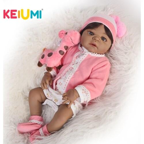 Realistic 23'' Ethnic Baby Reborn Dolls Full Body Vinyl Black Skin Princess KEIUMI Boneca Reborn Silicone DIY Toys For Kids Gift