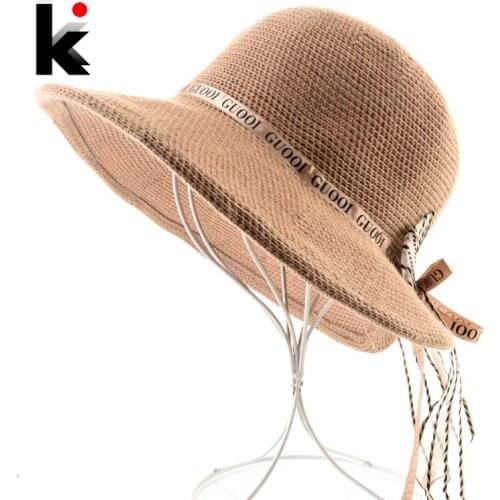 Summer Beach Hats For Ladies Wide Brim Straw Hats With Bow-knot Seaside Travel Sun Protection Sunhat Women Breathable Sunbonnet