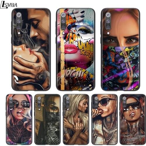 Silicone Black Cover Sexy Sleeve Tattoo Girl For Xiaomi Mi 11 10I 10T 10 9T 9SE 9 8 Note 10 Lite Pro 5G Ultra Phone Case