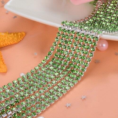 SS6-SS16 1 M Crystal High Quality Sew On стразы Close Resin Rhinestones Cup Chain Rhinestones Trim Gold Claw For Clothes Green