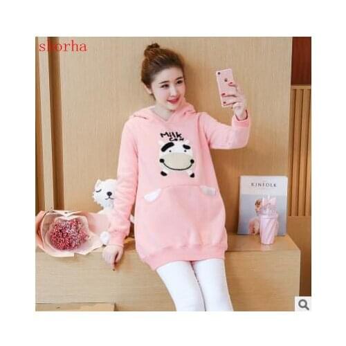 Sweet Maternitcoat Cartoon Maternity Hoodies Thicken Warm Sweatshirt for Pregnant Women Autumn Winter Hooded Pregnancy Pullovers
