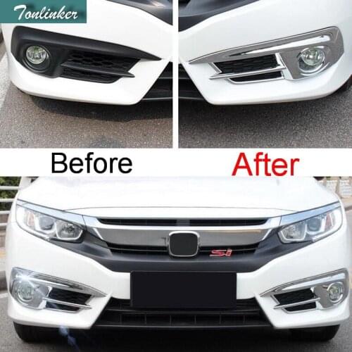 Tonlinker 2 pcs ABS Chrome Car styling Four Style choose Front fog light Cover Case Stickers For HONDA CIVIC 2016 Accessories