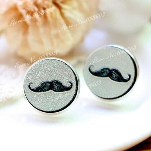 Unique 3D Mustache Embossed 16mm Round Coloured Drawing pattern Laser Cut wood Cabochon DIY for Rings, Earring,Brooch,Necklace
