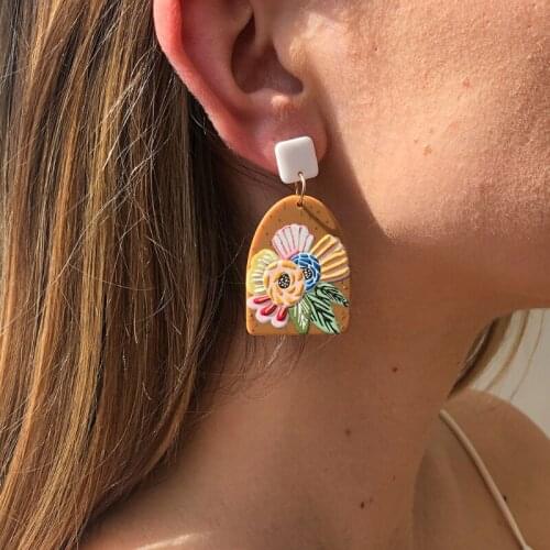 Women Jewelry Fashion Statement Resin Earrings Flower Geometric Print Spring Summer Style Drop Earrings For Lady Girl Gifts