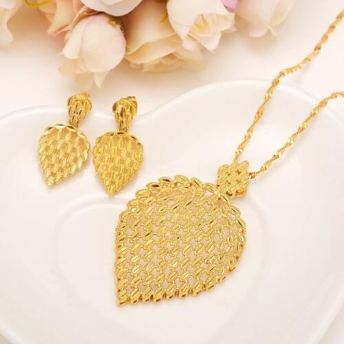 Gold Necklace Earring Set Women Party Gift big Leaf Jewelry Sets daily wear mother gift wedding bridalDIY charms women girls