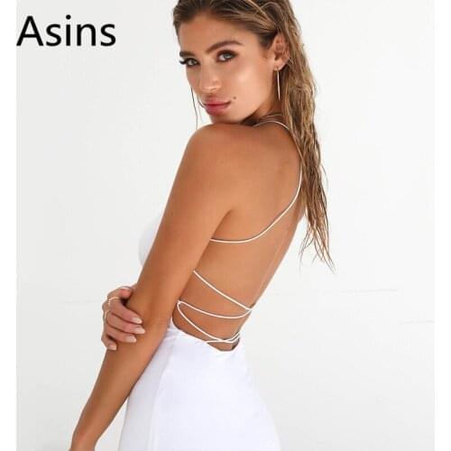 Asins summer dress 2019 new women casual fashion wild strapless lacing high waist solid color sexy open back sling mini dress