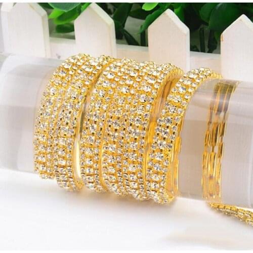 15Yards Rhinestone Trim 1cm Width Gold Silver AB Sew On Sewing Crystal Ribbon Wedding Dress Decoration Bridal Applique