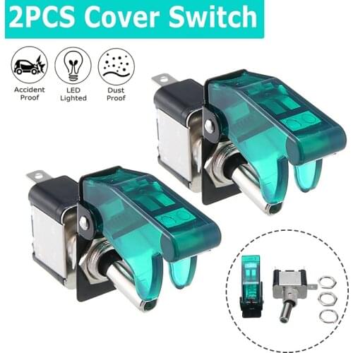 2pcs Rocker Toggle Switch Auto Car Truck Illuminated Led Toggle Switch With Safety Flip Up Cover Guard 12V 20A For Vehicles Boat