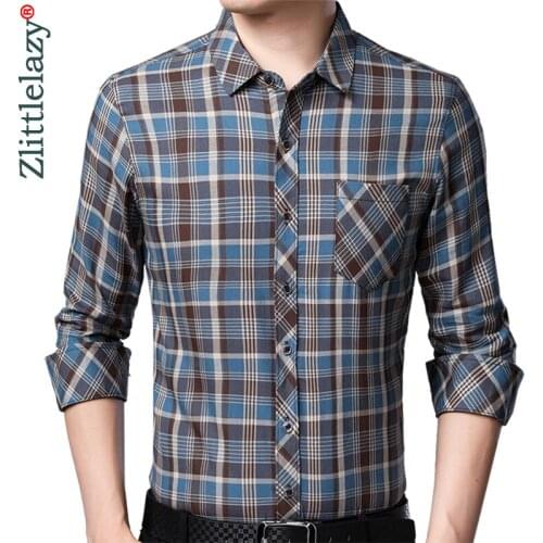 2020 Brand Casual Pocket Plaid Long Sleeve Slim Fit Men Shirt Streetwear Social Dress Autumn Shirts Mens Fashions Jersey 92315