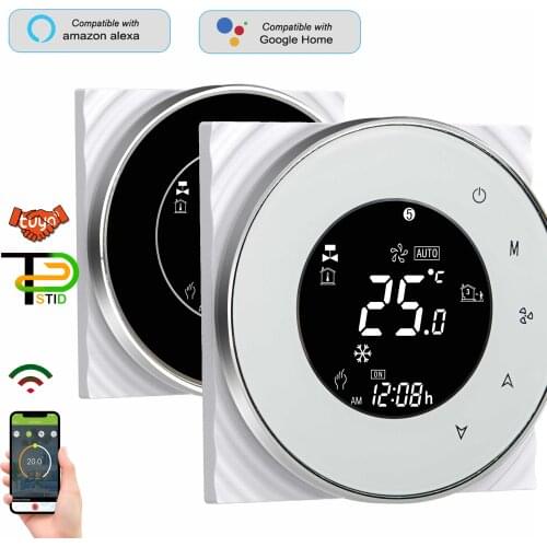 24V 95-240V EU TUYA WIFI Thermostat 2Pipe/4P Fan Coil for Air Conditioner Works with Alexa Google Home