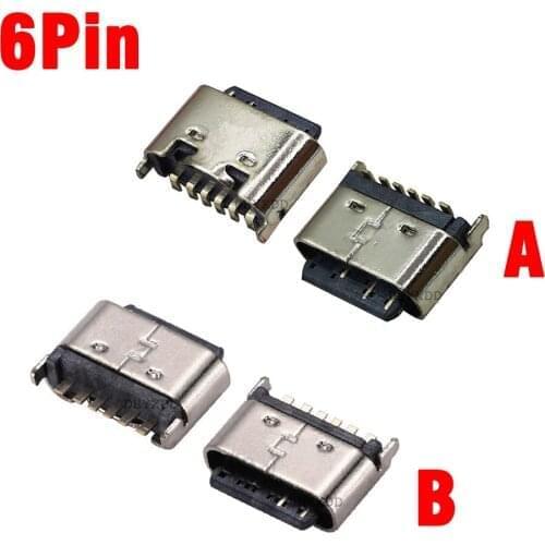 10X Type C 6 Pin USB SMT Socket Connector USB 3.1 Type-C Female Placement SMD DIP H5.0 For PCB design DIY High Current Charging