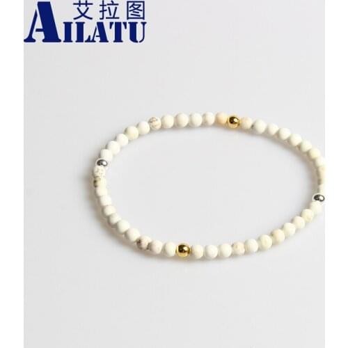 Ailatu Natural White Howlite Buddha Bracelet Natural Stone Round Beads Elasticity Rope Men Charms Bracelets Bangle Yoga Jewelry