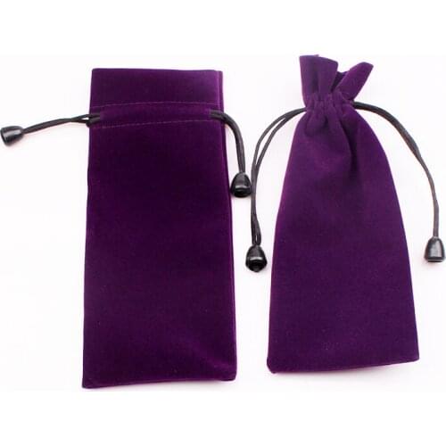 5pcs/lot Rectangle Shape Velvet Bags 7.5x18cm Jewelry Cosmetic Lipstick Packaging Pouches Purple And Black Drawstring Velvet Bag
