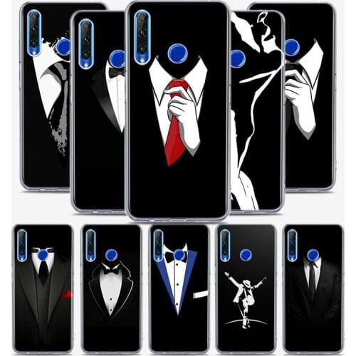 Man Suit Shirt Tie Silicone Cover For Honor 30 30S 30i 9 10 9A 9C 9S 9N 10i 10X 9X Lite Pro 5G Phone Case