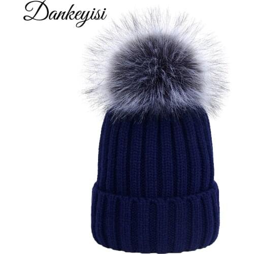 DANKEYISI Women Hat Women Winter Hat Men Skullies Cap Warm Outdoor Faux Fox Pompom Hat Cap Bonnet Femme Gorras Para Hombre