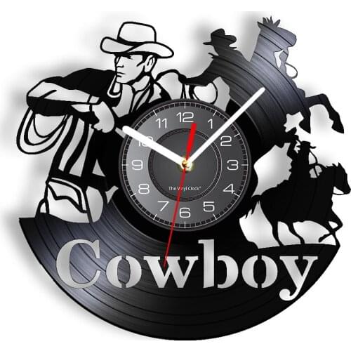 Wild West Cowboy Vinyl Record Wall Clock Farmhouse Western Wall Decor Horse Riding Rodeo Art Vintage Album Longplay Clock Watch