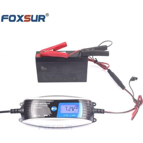 FOXSUR 6V 12V 7-stage Car Motorcycle Battery Charger Winter mode & waterproof AGM GEL Battery Charger with SAE Connector