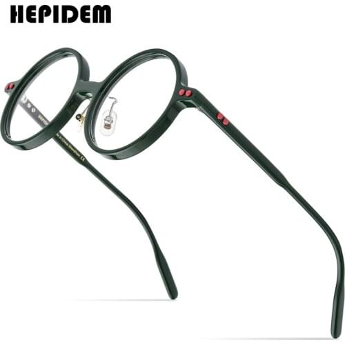 HEPIDEM Acetate Optical Glasses Frame Men Retro Vintage Oversized Round Myopia Prescription Eyeglasses Spectacles Eyewear 9158