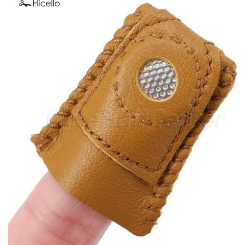Hicello 2pcs/bag Handmade Patchwork Faux Leather Thimble Finger Sets Metal Tip DIY Sewing Tool Hand Needlework Accessory Costura