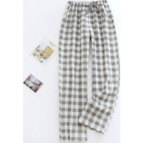 Summer Cotton Sleep Bottoms Spring Casual Thin Home Pants Crepe Plaid Couple Snight Pijamas Women and Men Lounge Pants Sleepwear