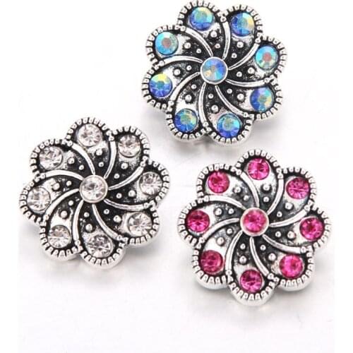 Hot wholesale flower 10pcs/lot High Quality Mix 18mm Metal Snap Button char Rhinestone diy Button Ginger Snaps Jewelry 6571